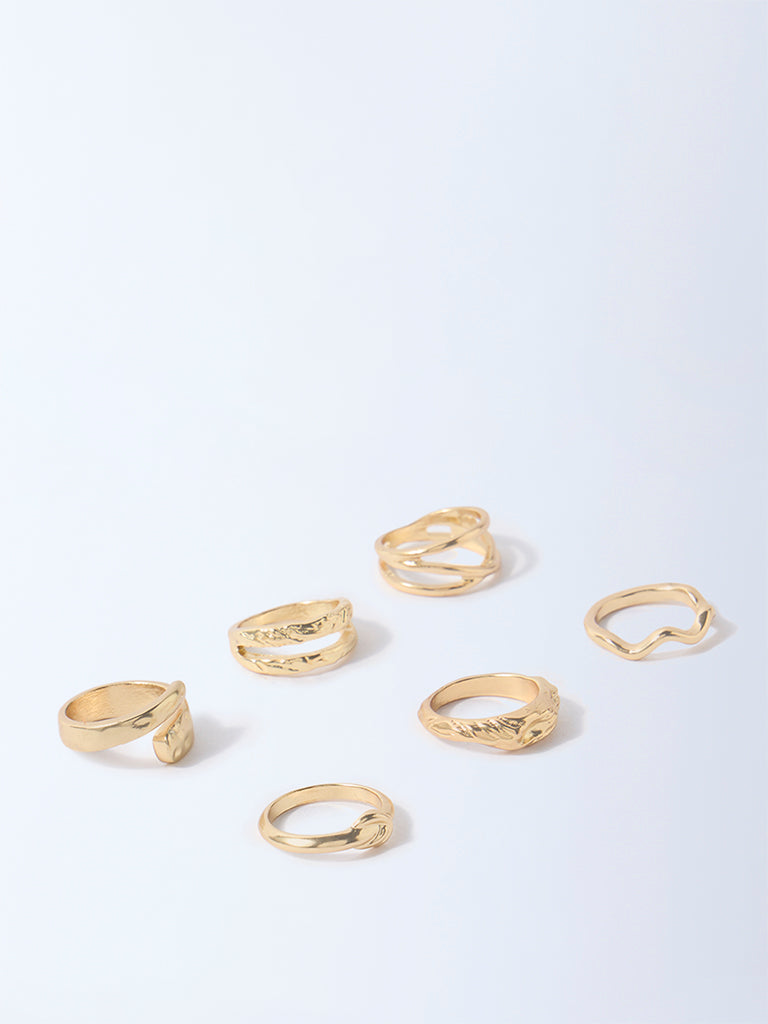 Westside Accessories Gold Textured Assorted Rings Set - Pack of 6