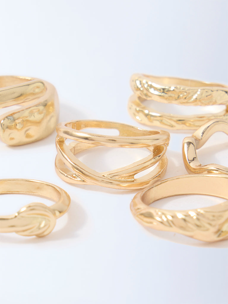 Westside Accessories Gold Textured Assorted Rings Set - Pack of 6