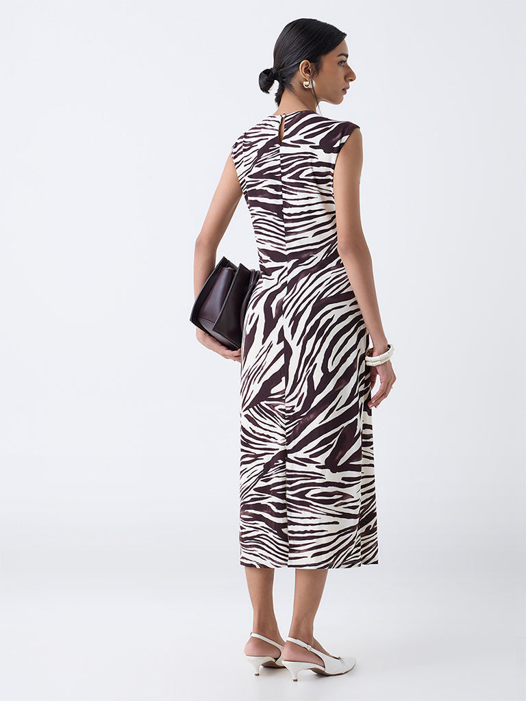 Wardrobe Dark Brown Animal Printed Sheath Dress