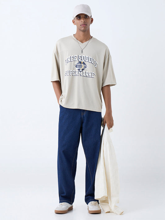 Nuon Beige Typographic Relaxed-Fit T-Shirt
