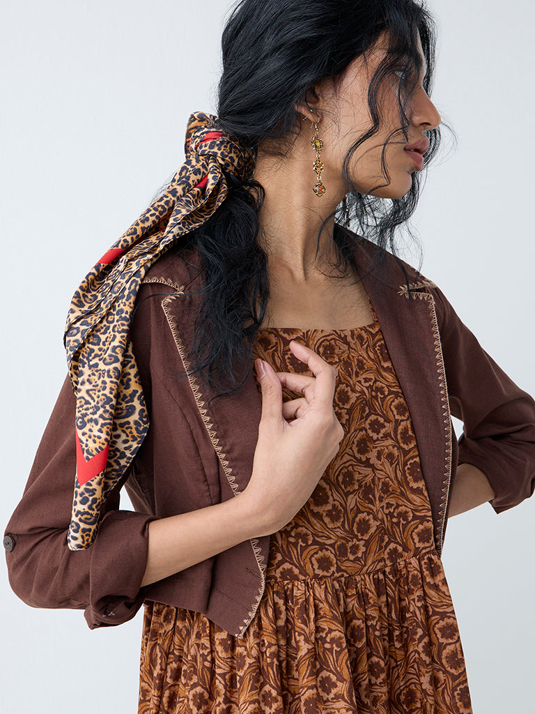 Bombay Paisley Brown Floral Cotton Tiered Dress with Jacket