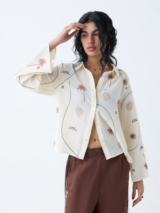 Bombay Paisley Off-White Tropical-Inspired Cotton Shirt