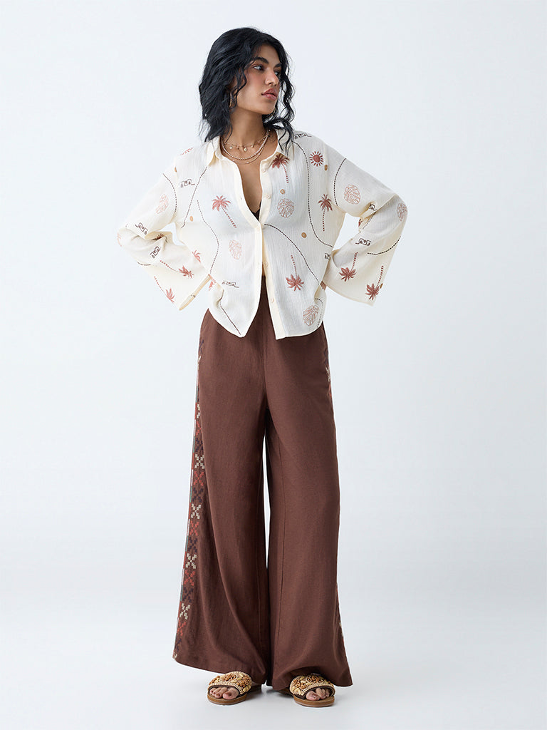 Bombay Paisley Off-White Tropical-Inspired Cotton Shirt