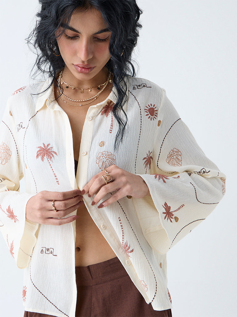 Bombay Paisley Off-White Tropical-Inspired Cotton Shirt