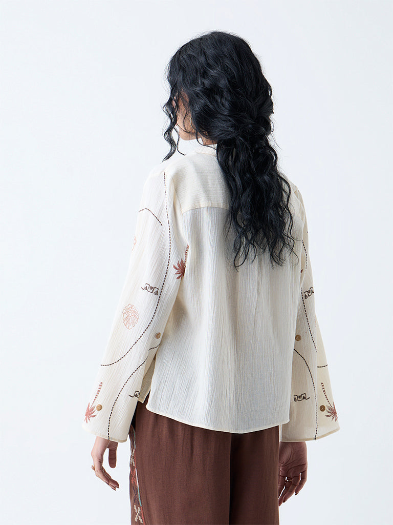 Bombay Paisley Off-White Tropical-Inspired Cotton Shirt