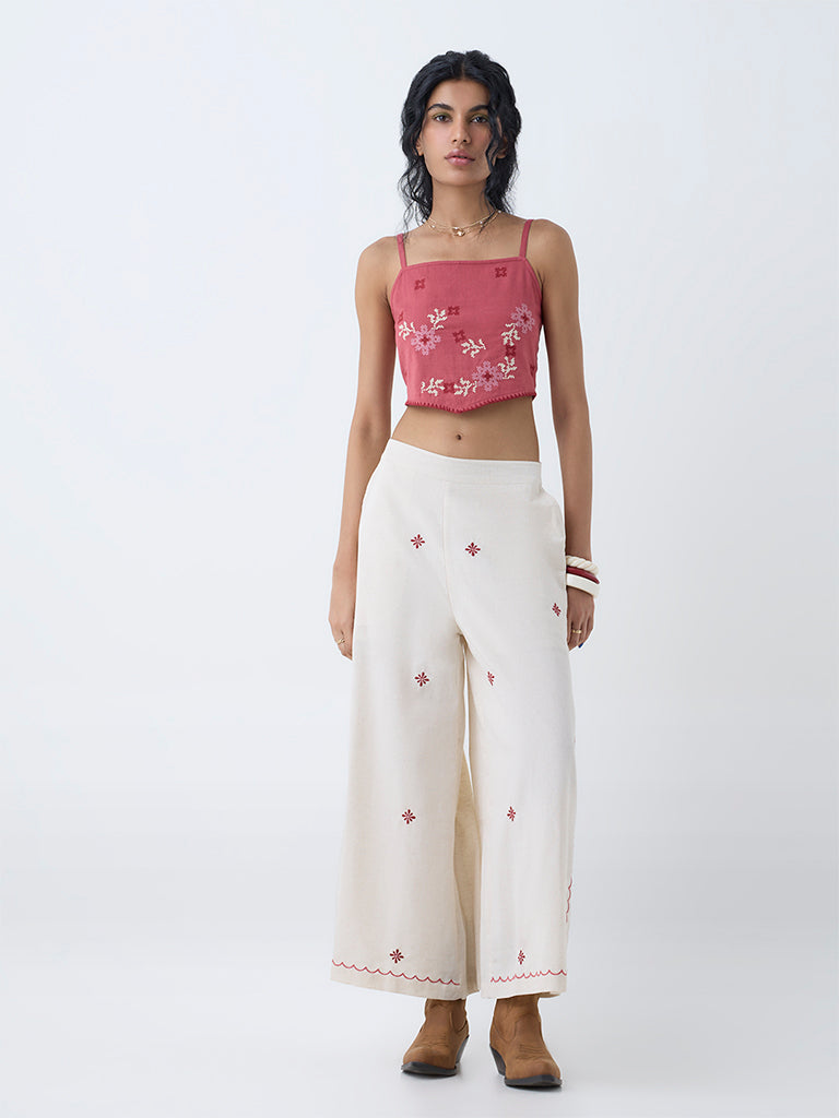 Bombay Paisley Dusty Pink Embroidered Cotton-Blend Top