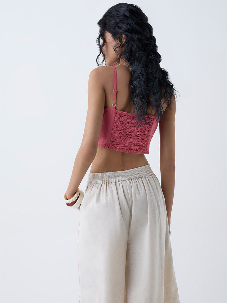 Bombay Paisley Dusty Pink Embroidered Cotton-Blend Top
