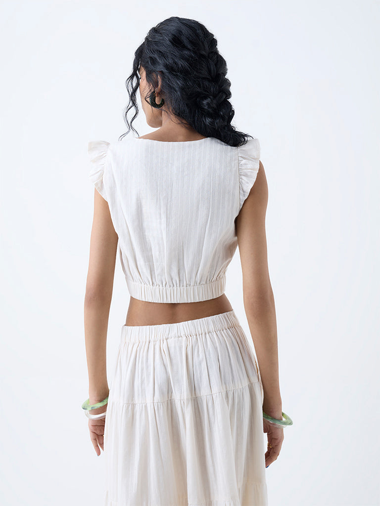 Bombay Paisley Off-White Embroidered Cotton Top