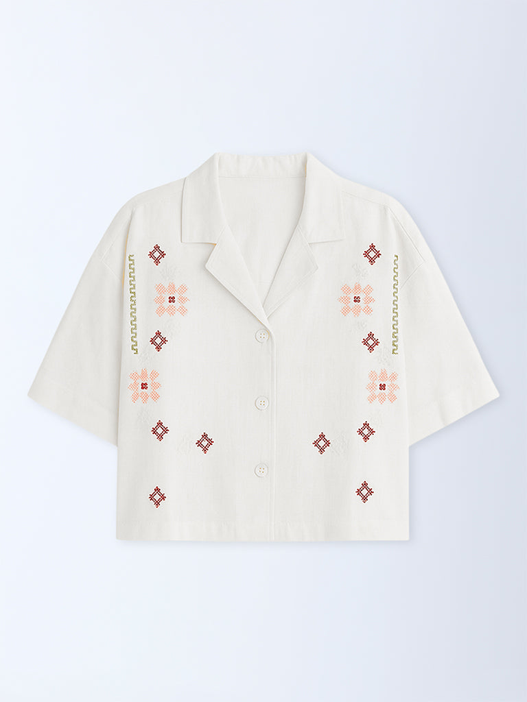 Bombay Paisley Off-White Embroidered Cotton-Blend Shirt