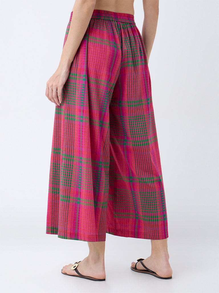Utsa Pink Checks Detailed Ethnic Pants