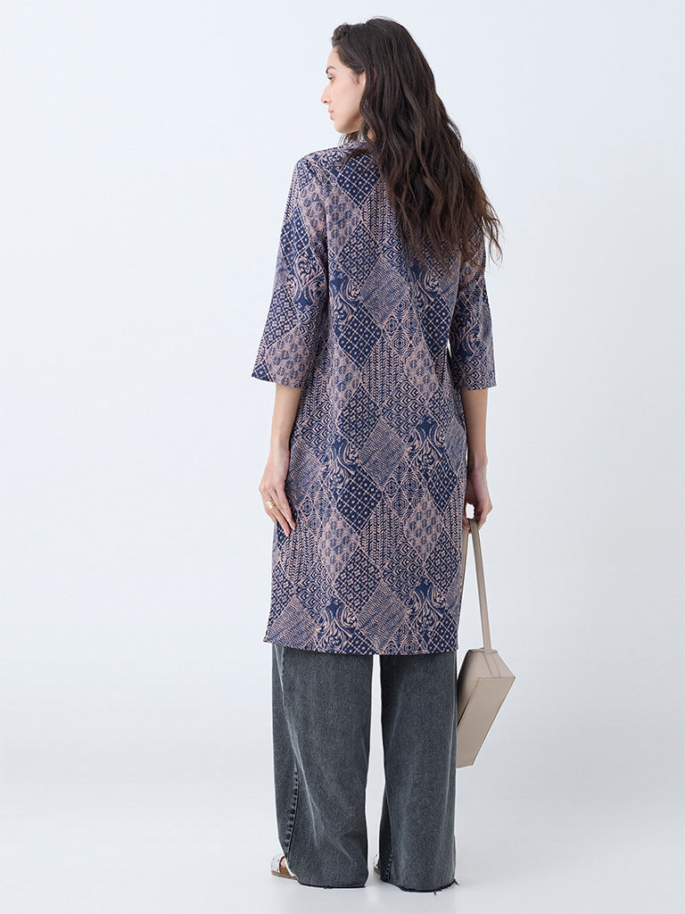 Utsa Indigo Printed Cotton Straight Kurta
