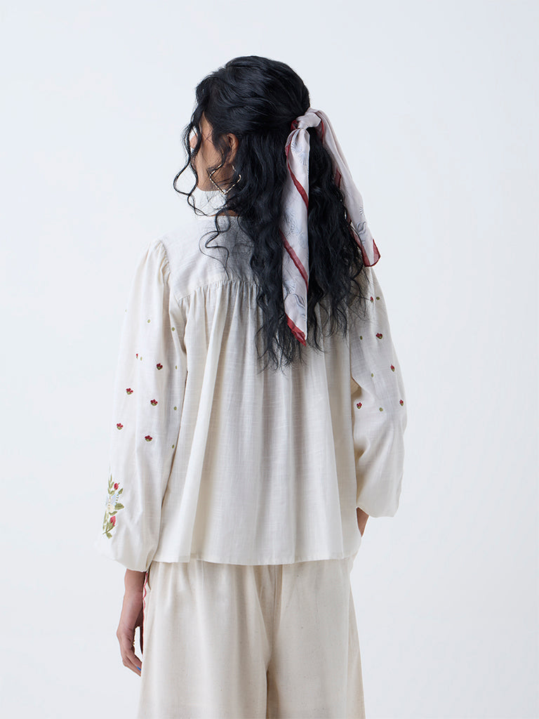 Bombay Paisley Off-White Embroidered Cotton Top