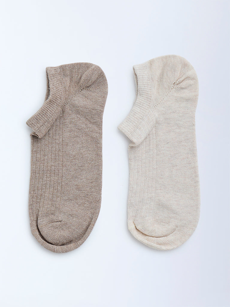 Superstar Beige Solid Cotton-Blend Trainer Socks - Pack of 2