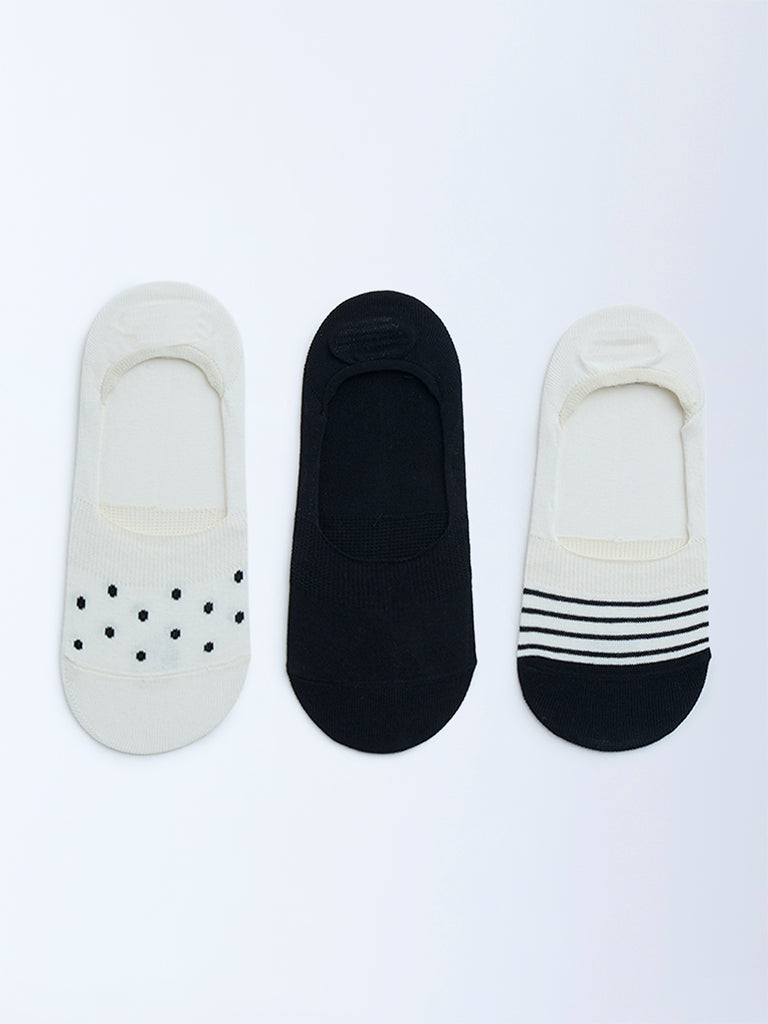 Superstar Black Printed No-Show Cotton-Blend Socks - Pack of 3