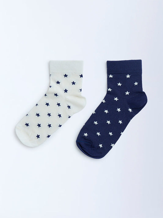 Superstar Navy Star Printed Cotton-Blend Socks - Pack of 2