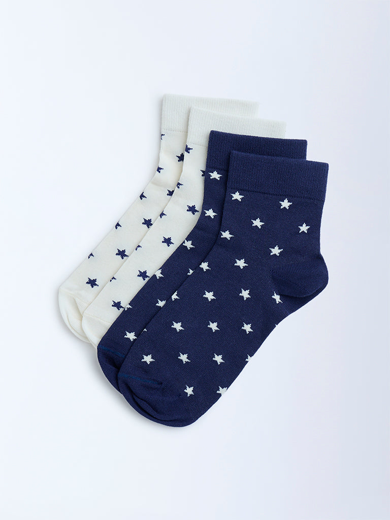 Superstar Navy Star Printed Cotton-Blend Socks - Pack of 2