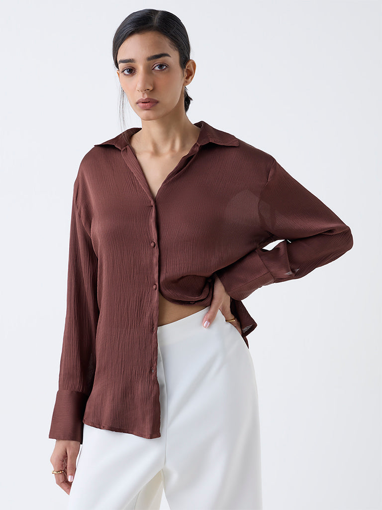 Wardrobe Dark Brown Satin Shirt
