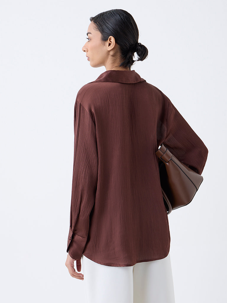 Wardrobe Dark Brown Satin Shirt