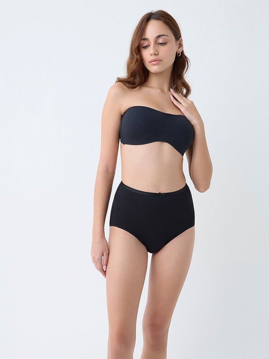 Wunderlove Black High-Rise Cotton-Blend Briefs - Pack of 3