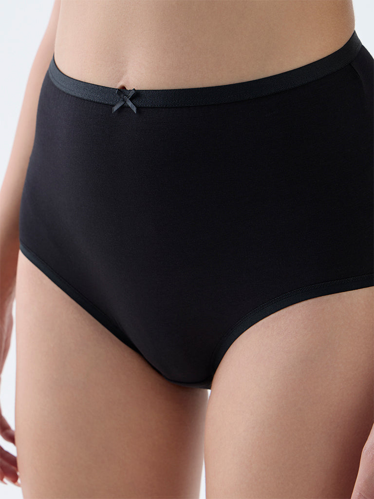 Wunderlove Black High-Rise Cotton-Blend Briefs - Pack of 3