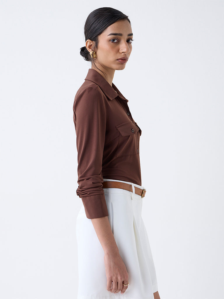 Wardrobe Brown Solid Shirt