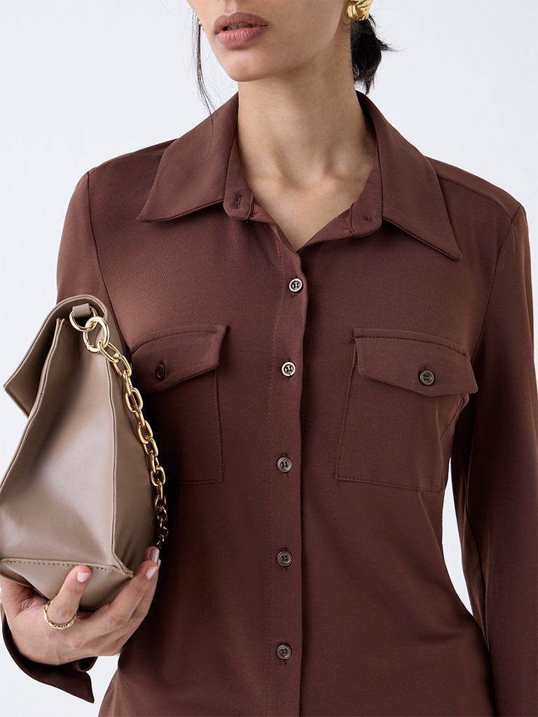 Wardrobe Brown Solid Shirt