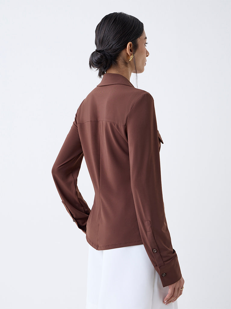 Wardrobe Brown Solid Shirt