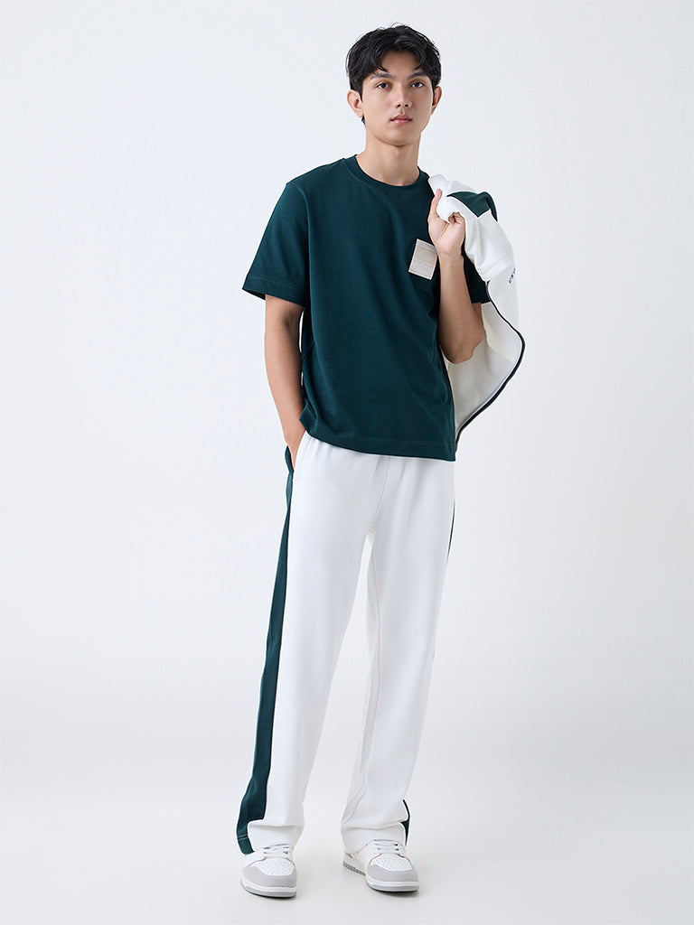 Studiofit Dark Green Relaxed-Fit Cotton-Blend T-Shirt