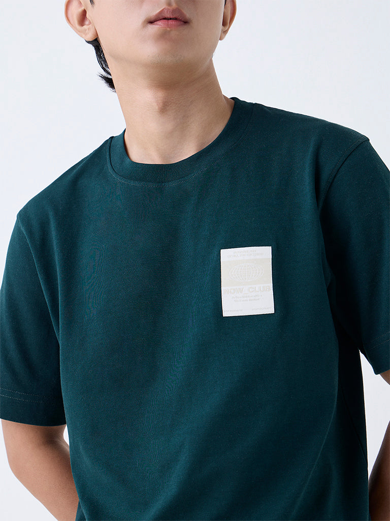 Studiofit Dark Green Relaxed-Fit Cotton-Blend T-Shirt