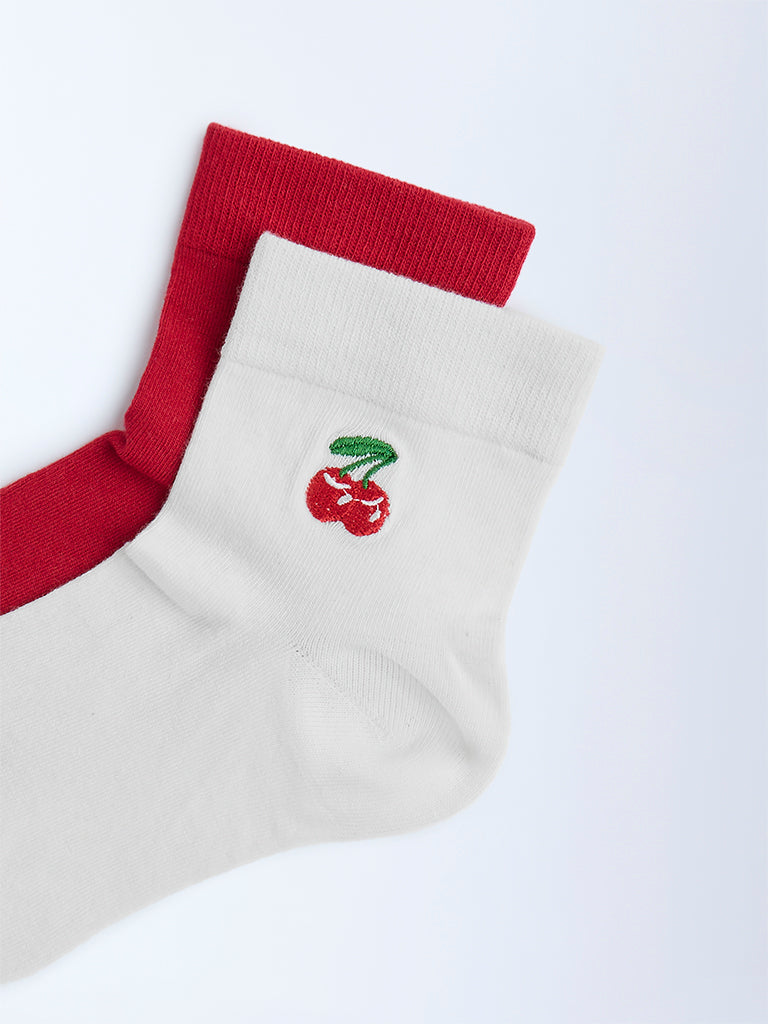 Superstar Red Cherry Design Cotton-Blend Socks - Pack of 2