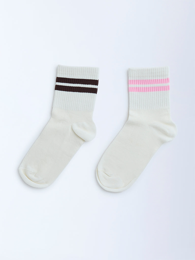 Superstar White Striped Cotton-Blend Socks - Pack of 2