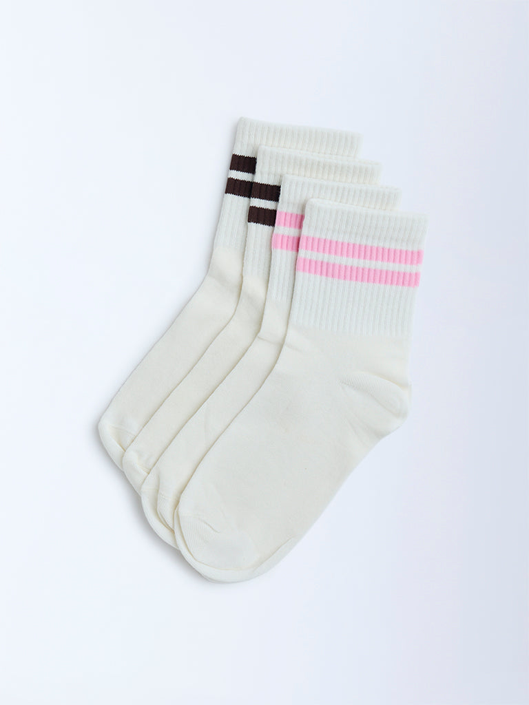 Superstar White Striped Cotton-Blend Socks - Pack of 2