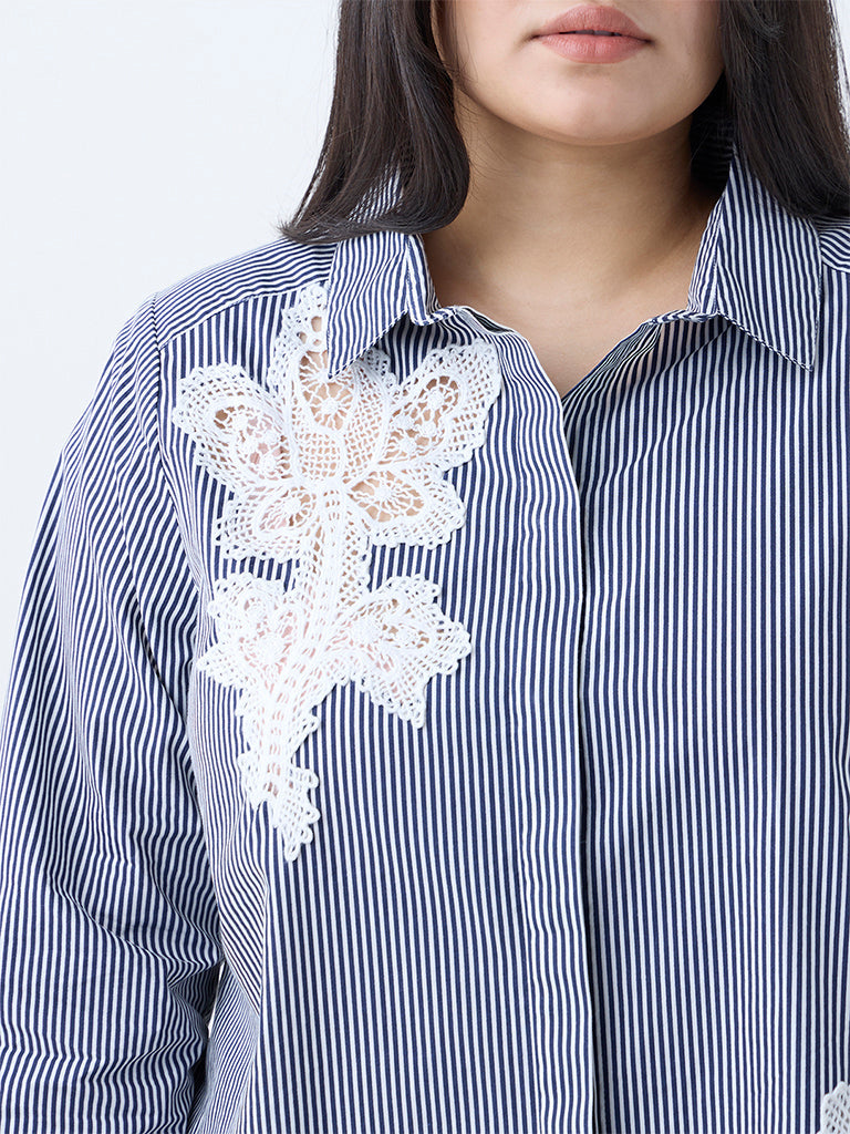 Gia Navy Striped Design Cotton Shirt