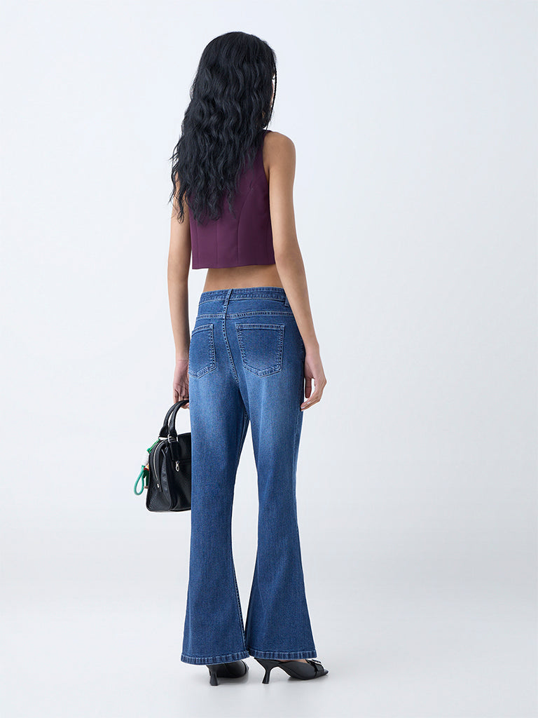 Nuon Blue Cut-Out Detailed Mid-Rise Bootcut Jeans