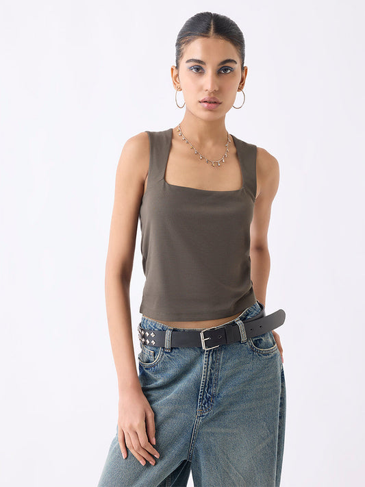 Nuon Olive Solid Tank Top
