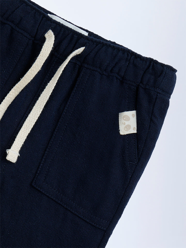 HOP Baby Navy Mid-Rise Cotton-Blend Trousers
