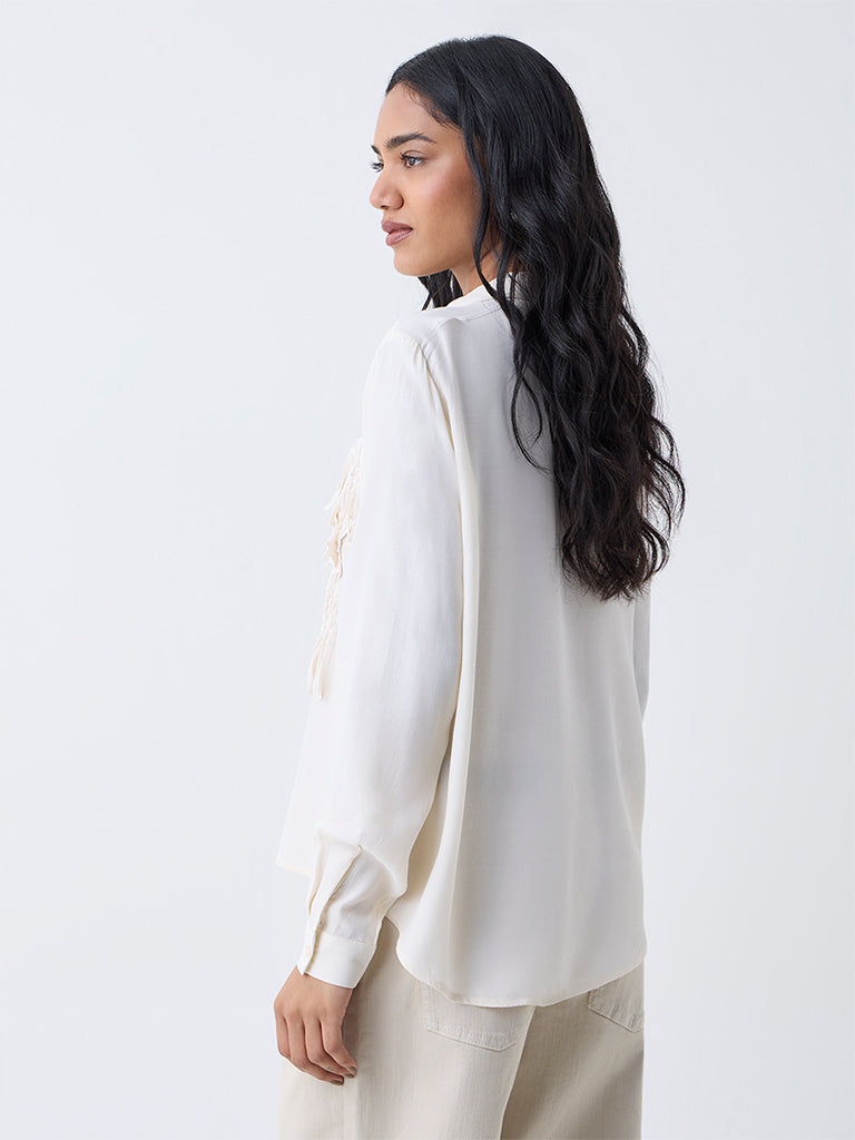 LOV Off-White Floral-Applique Detailed Shirt