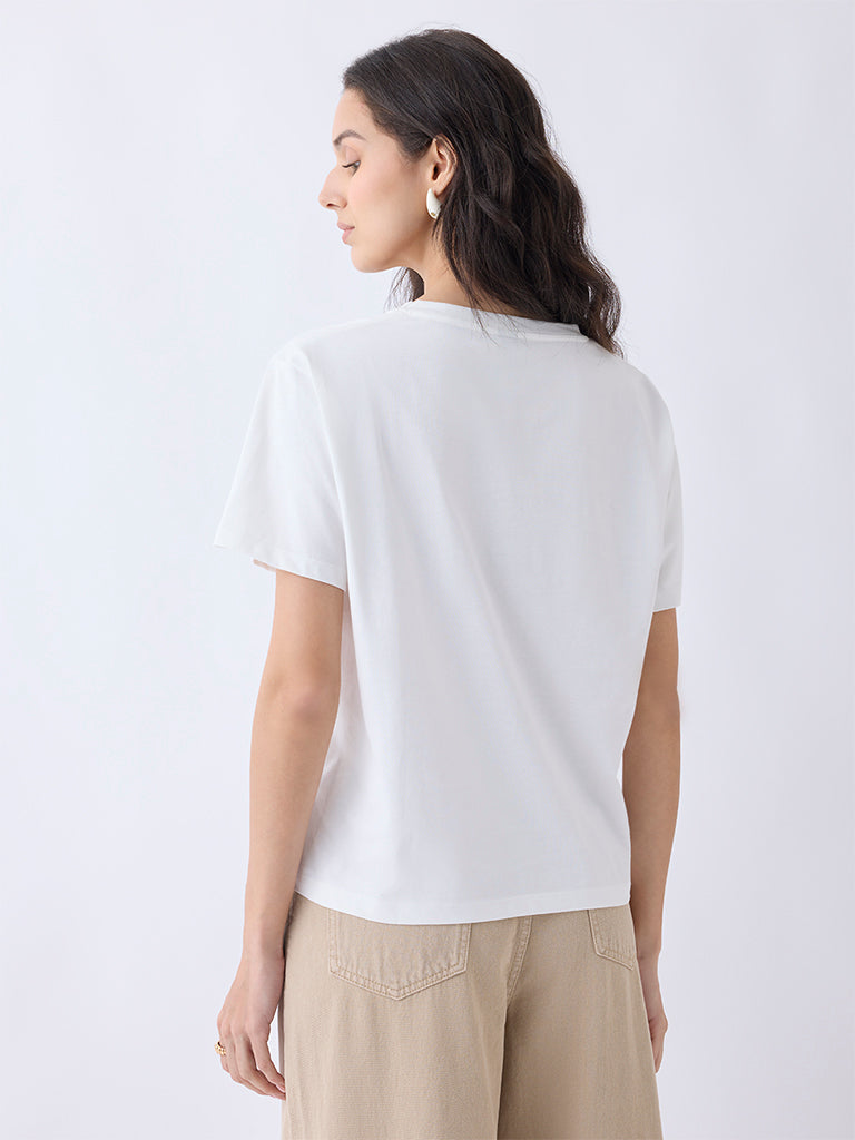 LOV White Embroidered Cotton T-Shirt