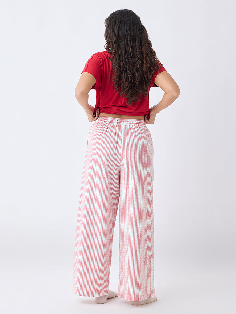Wunderlove Red Seersucker Striped High-Rise Cotton Pants