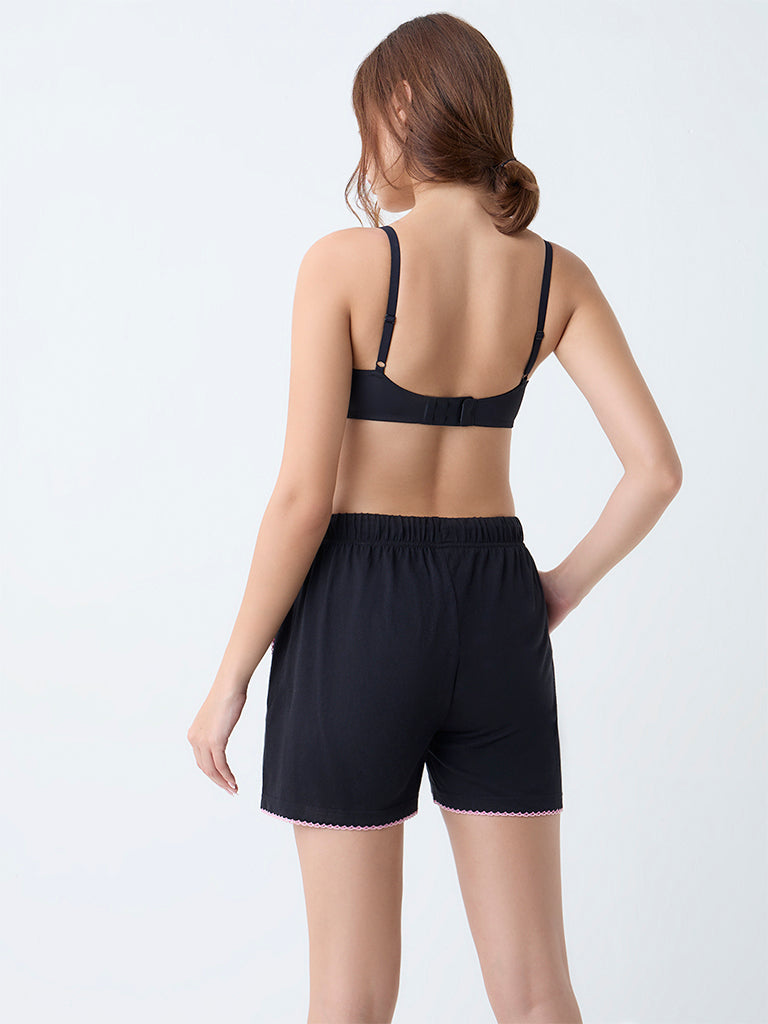 Wunderlove Black Solid High-Rise Cotton Shorts