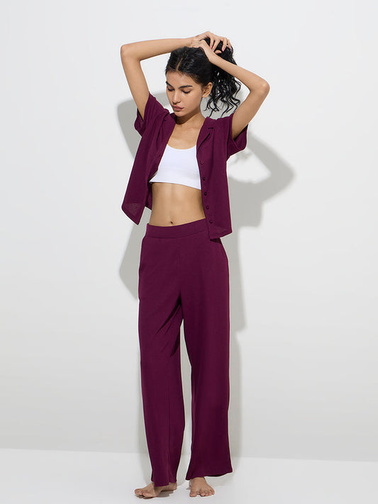 Superstar Wine Waffle-Textured High-Rise Pants