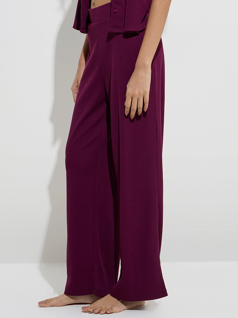 Superstar Wine Waffle-Textured High-Rise Pants