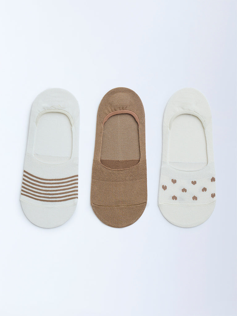 Superstar Brown Printed No-Show Cotton-Blend Socks - Pack of 3