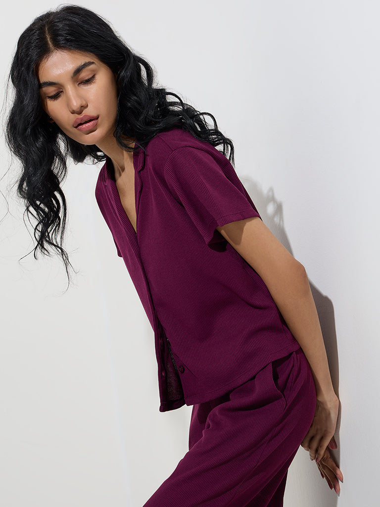 Superstar Wine Waffle-Textured Shirt