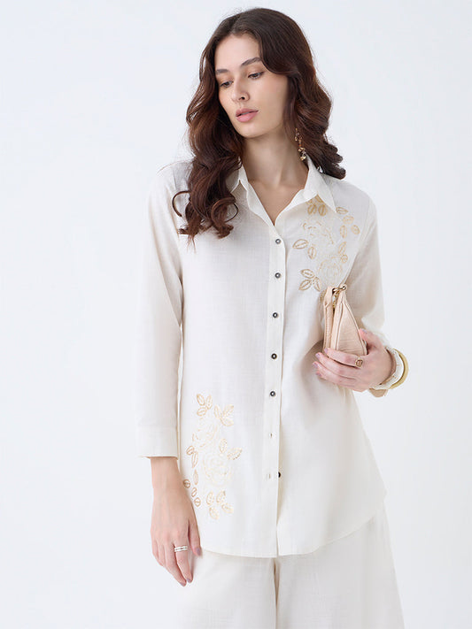 Utsa Off-White Sequin Embellished Cotton Tunic