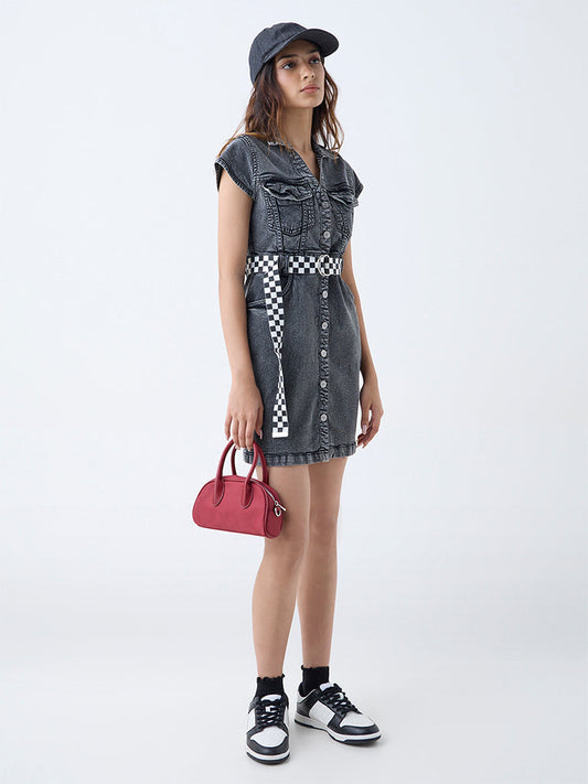 Nuon Grey Denim Straight Dress with Belt
