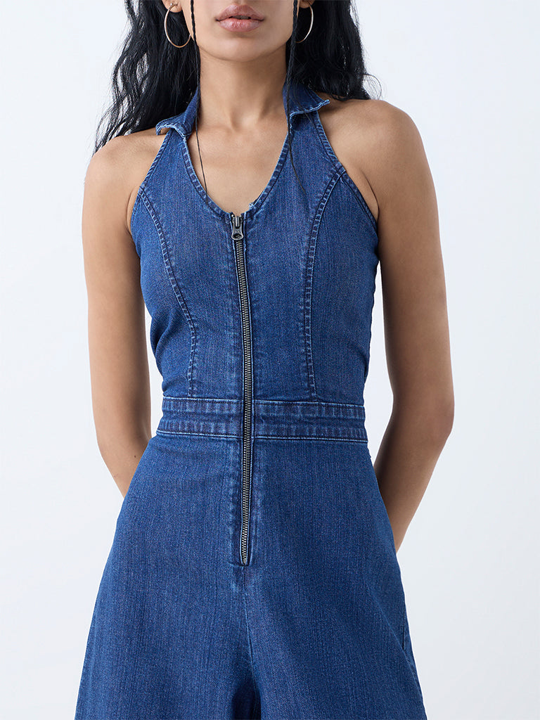 Nuon Blue Solid Denim Jumpsuit