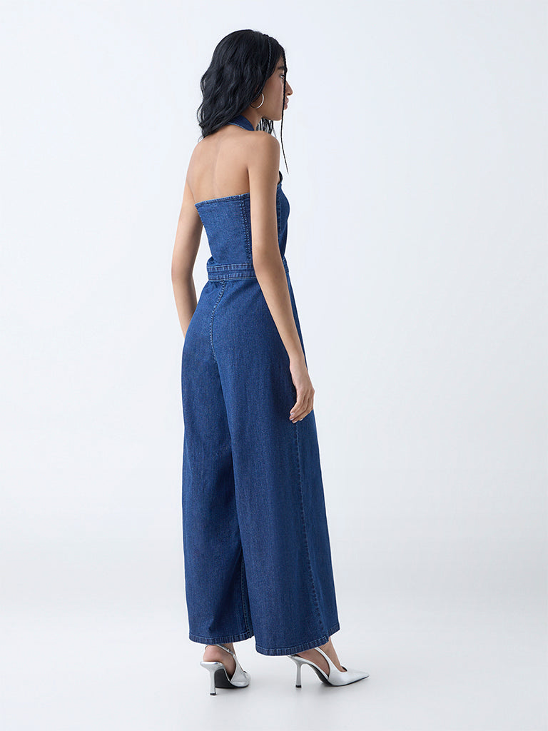 Nuon Blue Solid Denim Jumpsuit