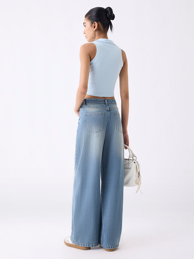 Nuon Blue Faded Wide-Leg High-Rise Jeans