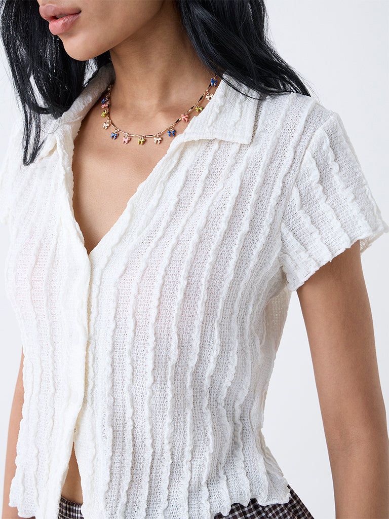 Nuon White Knit-Textured Shirt